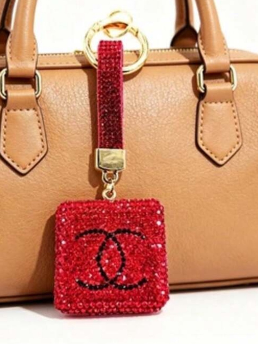 Designer inspired Red Crystal Square Charm Keychain with Strap